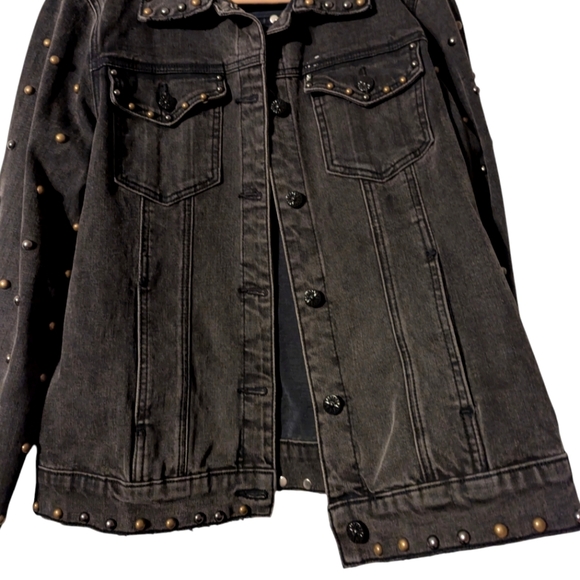 Driftwood Genna Studded Button Down Black Distress Denim Jacket Western Bronze - Picture 6 of 15